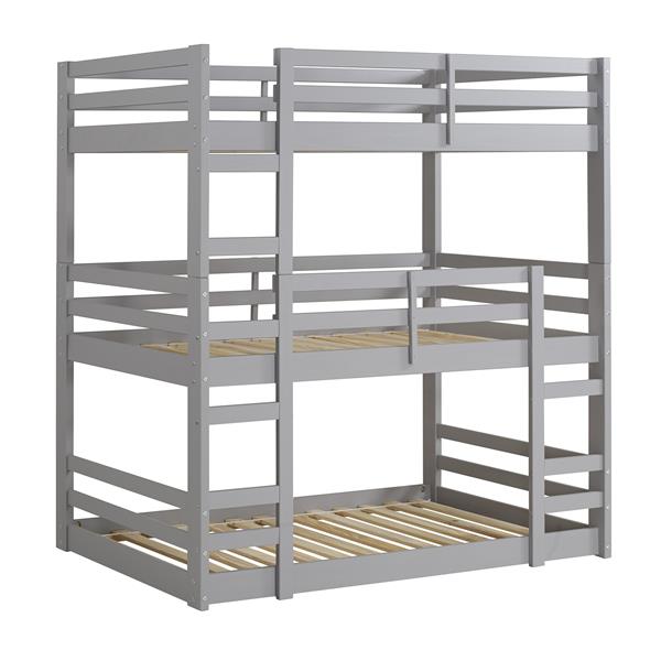 Solid Wood Triple Bunk Bed - Grey 