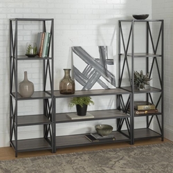 3-Piece Rustic Industrial Bookcase Set - Driftwood 