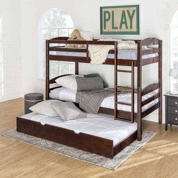 Solid Wood Twin over Twin Bunk Bed & Storage & Trundle Bed - Espresso 