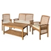 4-Piece Acacia Wood Outdoor Patio Conversation Set with Cushions - Brown - WEF2260