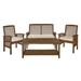 4-Piece Acacia Wood Outdoor Patio Conversation Set with Cushions - Dark Brown - WEF2261