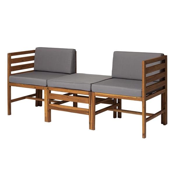 Modular Outdoor Acacia L & R Chairs & Ottoman - Brown 