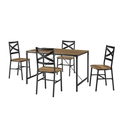 5-Piece Angle Iron Dining Set With X Back Chairs - Reclaimed Barnwood 