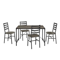 5-Piece Rustic Angle Iron Table With Slat Back Chairs - Grey Wash 