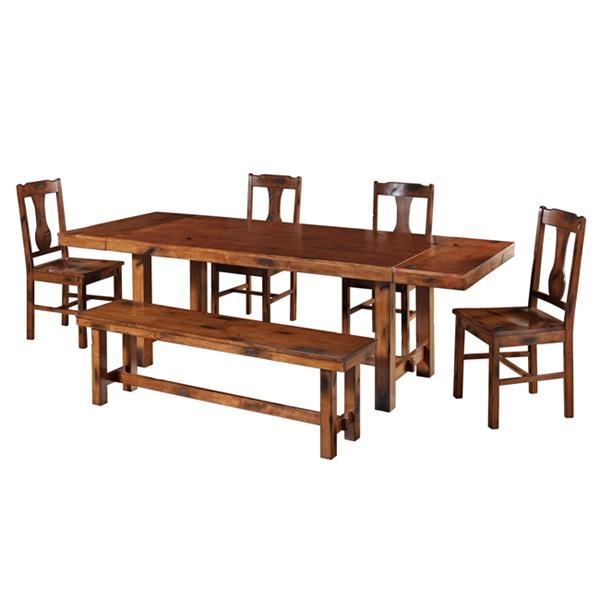 6-Piece Wood Dining Set - Distressed Dark Oak 