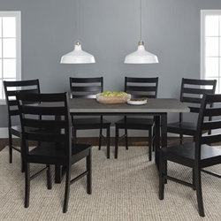 7-Piece Rustic Modern Dining Set - Aged Grey & Black 