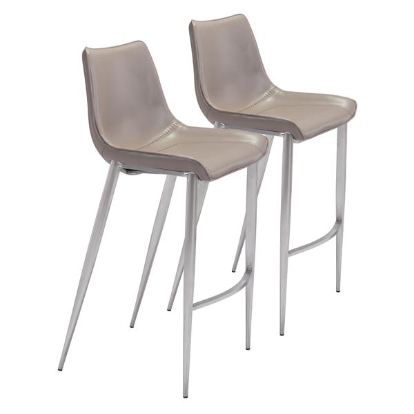 Magnus Bar Chair Gray &  Brushed Stainless Steel - Set of 2 