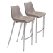 Magnus Bar Chair Gray &  Brushed Stainless Steel - Set of 2 - ZUO4594