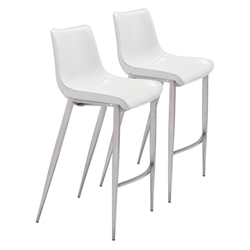 Magnus Bar Chair White &  Brushed Stainless Steel - Set of 2 