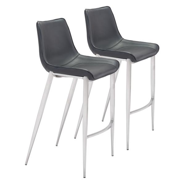 Magnus Bar Chair Black &  Brushed Stainless Steel - Set of 2 