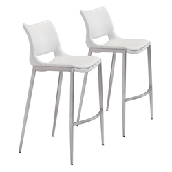 Ace Bar Chair White &  Brushed Stainless Steel - Set of 2 