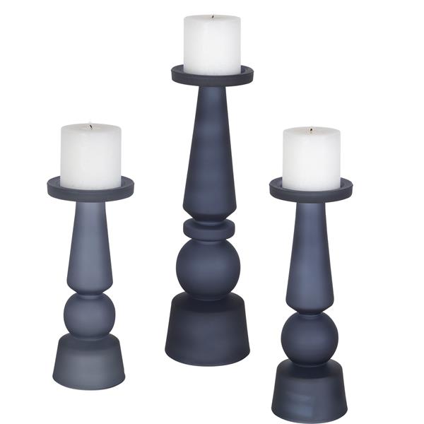 Cassiopeia Blue Glass Candleholders Set of 3 