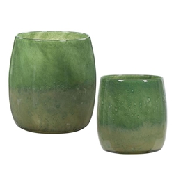 Matcha Green Glass Vases Set of 2 