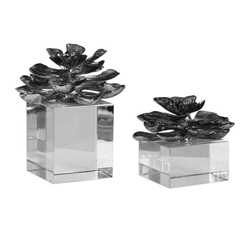 Indian Lotus Metallic Silver Flowers Set of 2 