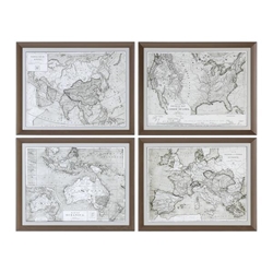 World Maps Framed Prints Set of 4 